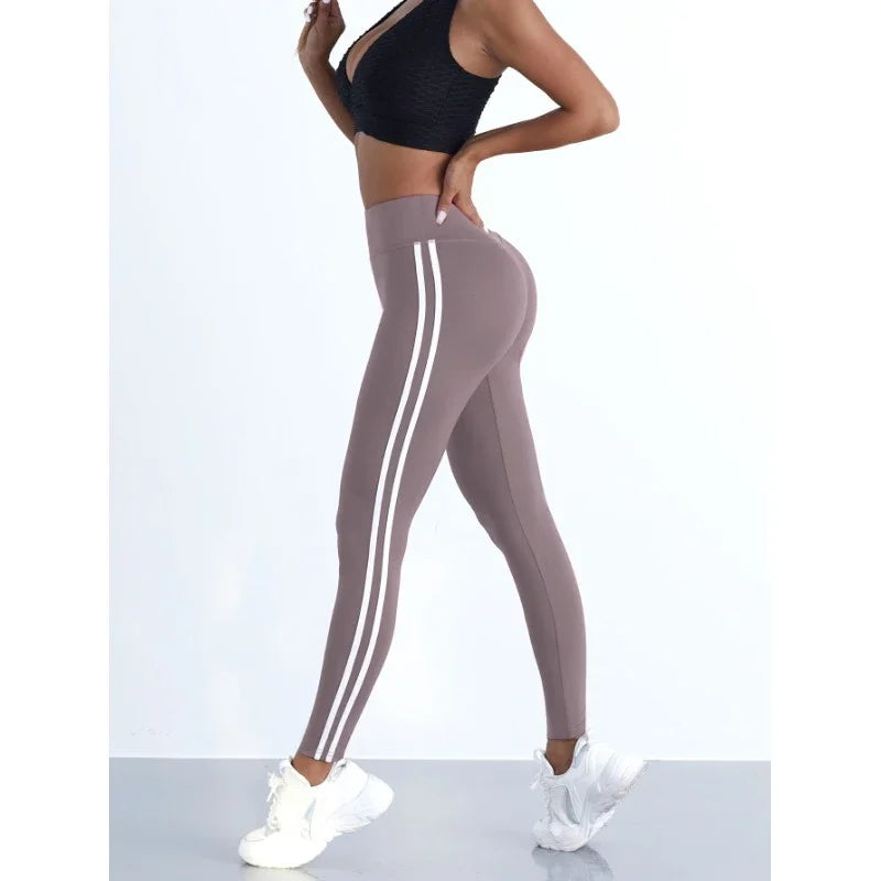 Women Striped Slim Sports Pants Yoga Leggings High Waist Hip Liftting Casul Tights Workout Running Stretchy  Gym Leggings