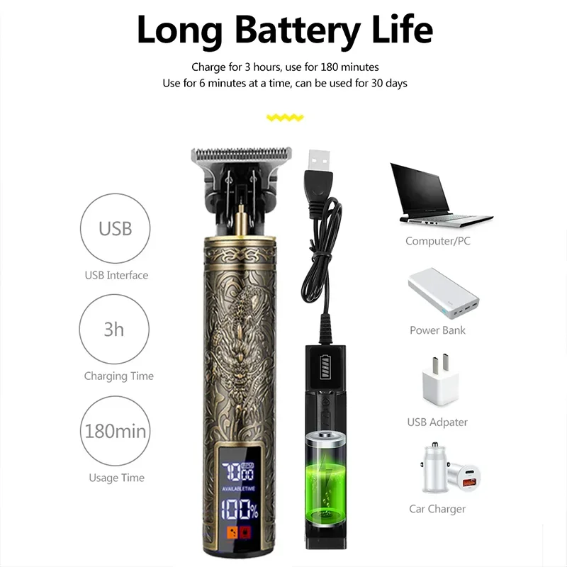 New！T9 Electric Hair Trimmer/Accessories | USB Professional Shaver | 0mm Bald Fade Cutting Machine Portable for Men Home Haircut