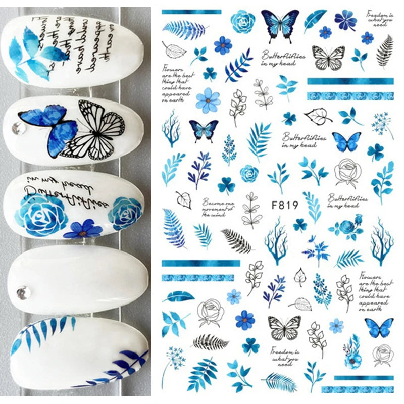 3d Nail Art Decals Geometric Lines Coconut Tree Palms Leaves Flowers Adhesive Sliders Nail Stickers Decorated Manicure