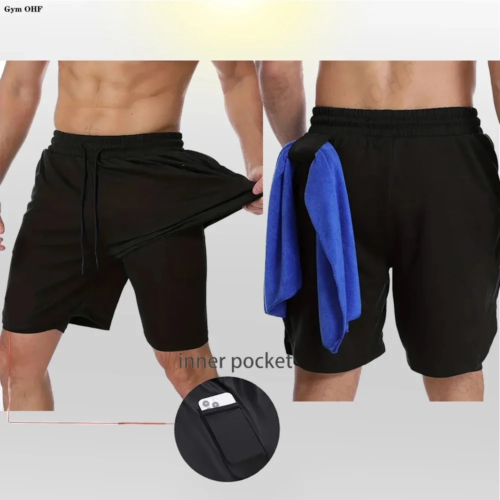 Goku Anime Running Shorts Men Fitness Gym Training 2 in 1 Sports Shorts Quick Dry Workout Jogging Double Deck Shorts