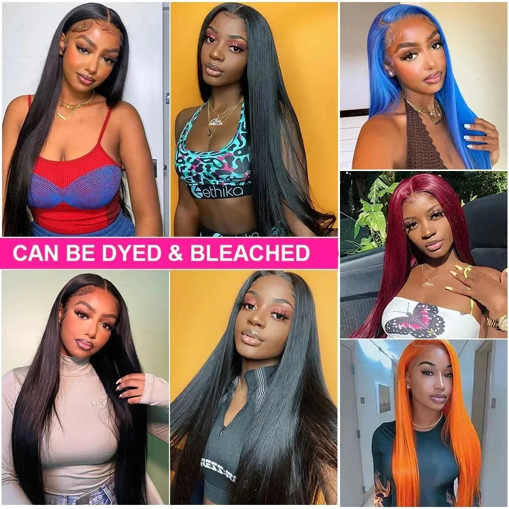 30 40 Inch Bone Straight 13x6 HD Lace Frontal Wigs Pre Plucked Brazilian Transparent Lace Front Human Hair For Women 200 Density