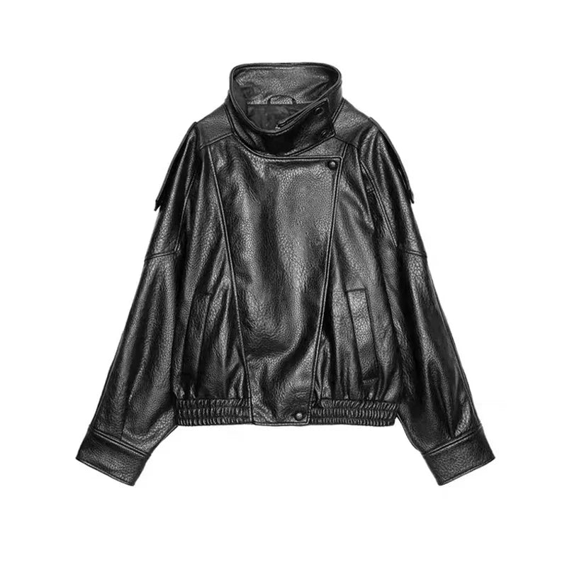 Chaqueta Bomber de Cuero PU Estilo Vintage
