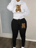 Autumn and winter women's loose and fashionable plus size cartoon bear print hooded sweater+woolen pants set