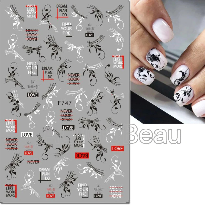 3d Nail Art Decals Geometric Lines Coconut Tree Palms Leaves Flowers Adhesive Sliders Nail Stickers Decorated Manicure