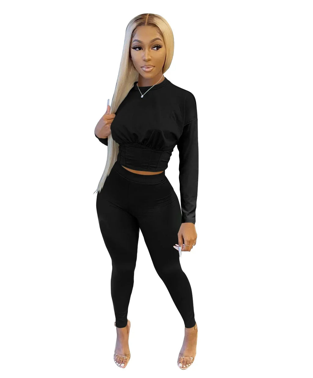 2023 Autumn New Women's Pure Color Sports Waist Suit Fashion Casual Two-piece Set