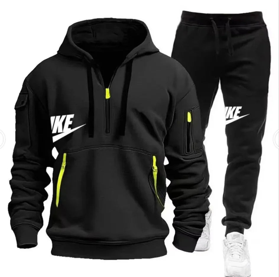 2026   New autumn and winter men's long-sleeved pullover hoodie + pants 2-piece fashionable outdoor running men's sportswear set