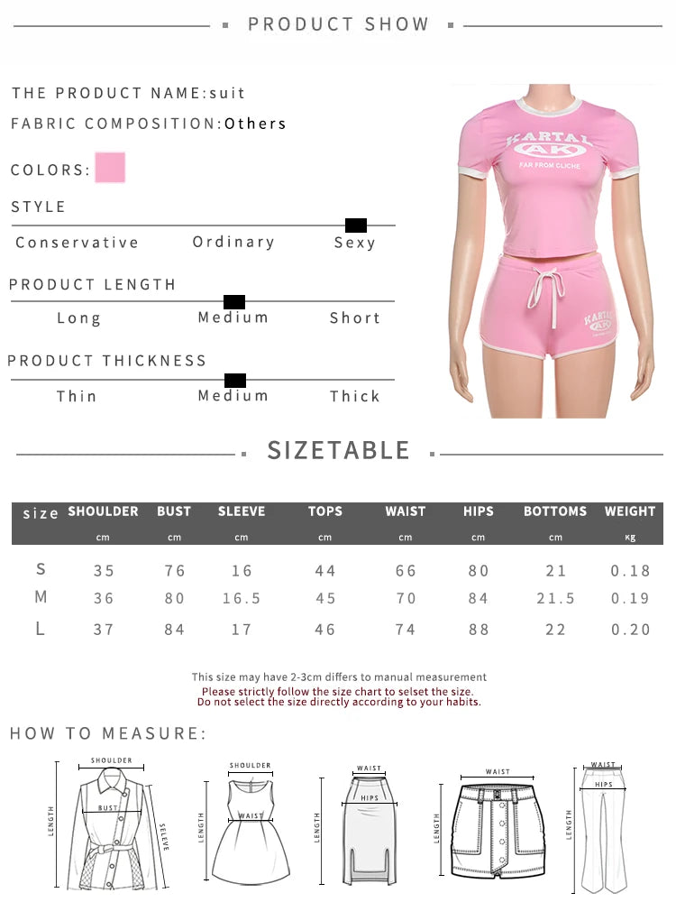 Nibber Tracksuit Letter Print 2 piece Set Women Activity Shorts Sleeve Crop Tops+Biker Shorts Matching Street Stretch Suits