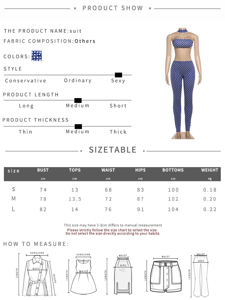 Nibber Hottie Women Dot Print 2 Piece Set Tracksuit Sexy Backless Halter Tank Tops+Leggings Matching Streetwear Stretch Outfits