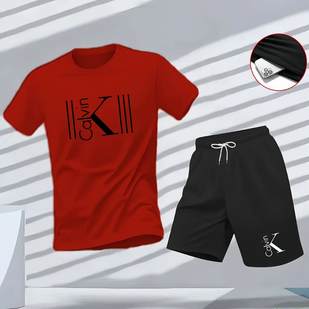 "2025 Men's Breathable sports pattern Printed T-shirt Casual Fashion short-sleeved T-shirt Summer streetwear top Two-piece set.