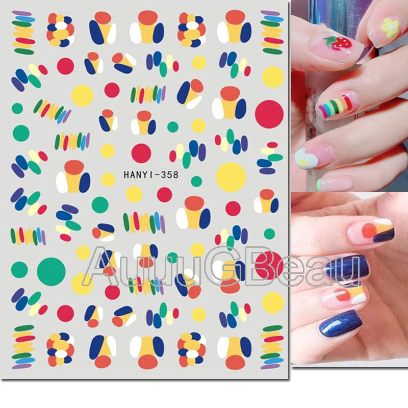 3d Nail Art Decals Geometric Lines Coconut Tree Palms Leaves Flowers Adhesive Sliders Nail Stickers Decorated Manicure