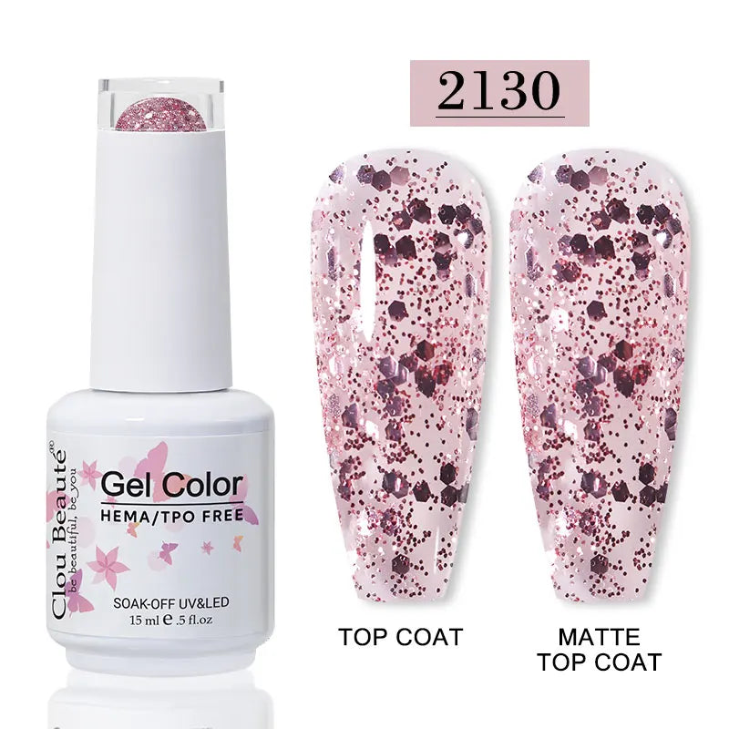 Clou Beaute Glitter Gel Nail Varnishes Winter Color Sparkling Sequins Soak Off UV LED Varnish Nail Art Decoration Base Top Coat