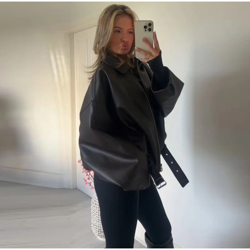 Chaqueta Bomber de Cuero PU Estilo Vintage