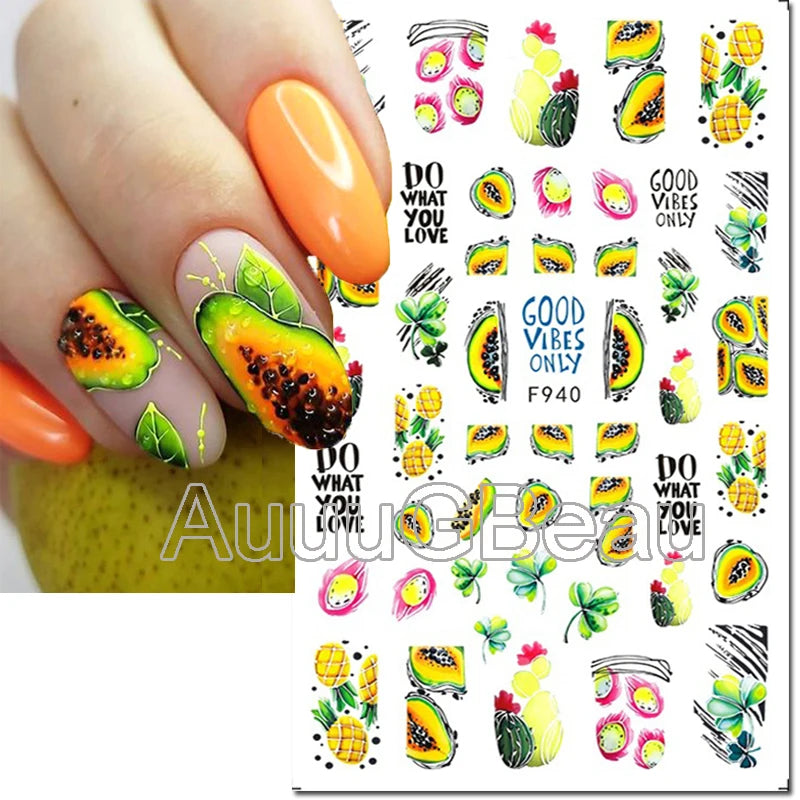 3d Nail Art Decals Geometric Lines Coconut Tree Palms Leaves Flowers Adhesive Sliders Nail Stickers Decorated Manicure