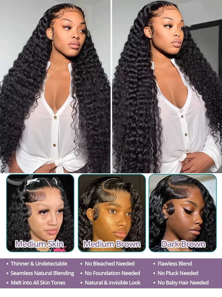 40 Inch Human Hair Wig Deep Wave 13X6 Hd Curly Lace Glueless Human Hair 100 Frontal  7X5 Lace Wigs Natural Black  Curly Wig