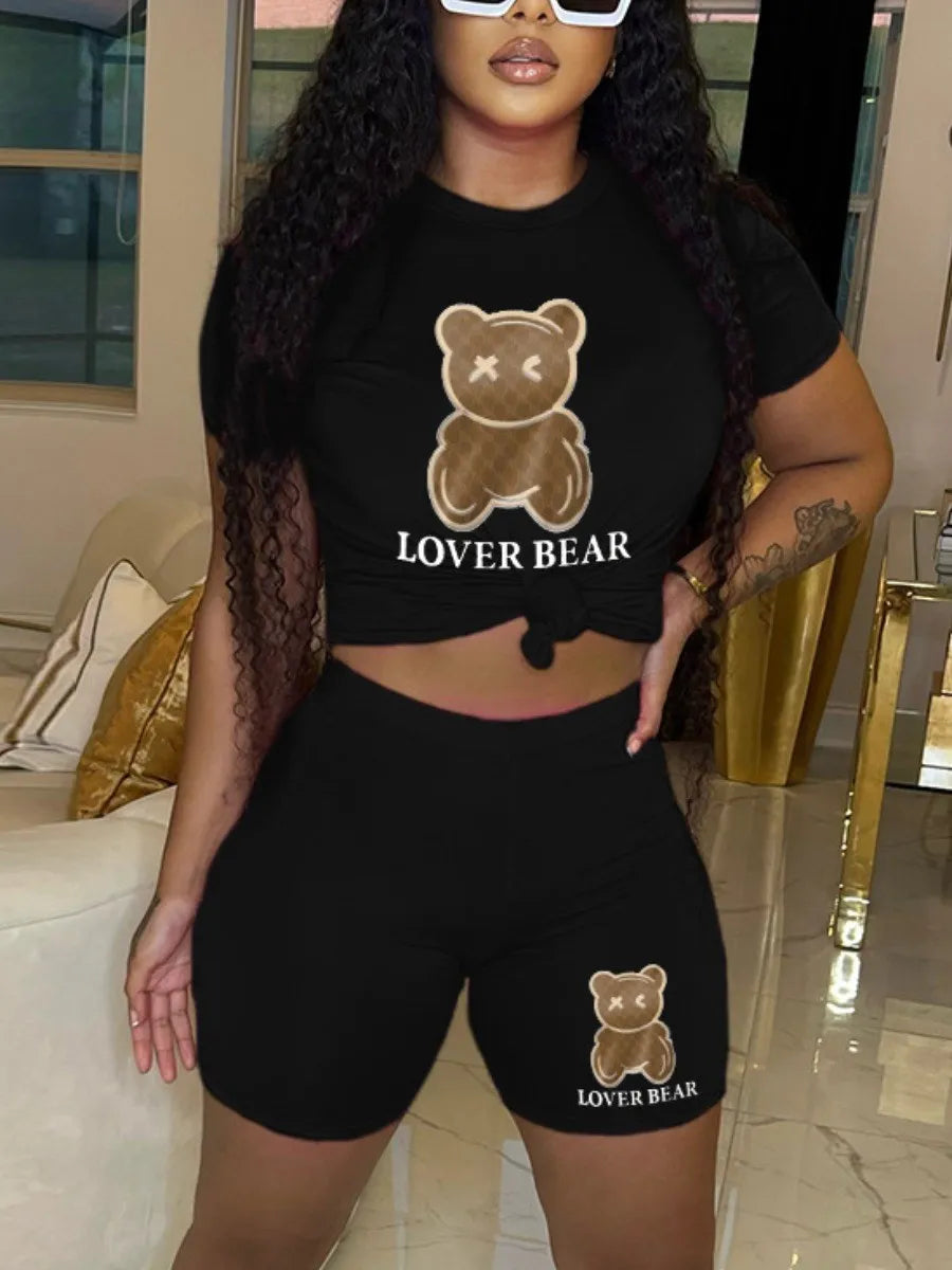Autumn and winter women's loose and fashionable plus size cartoon bear print hooded sweater+woolen pants set