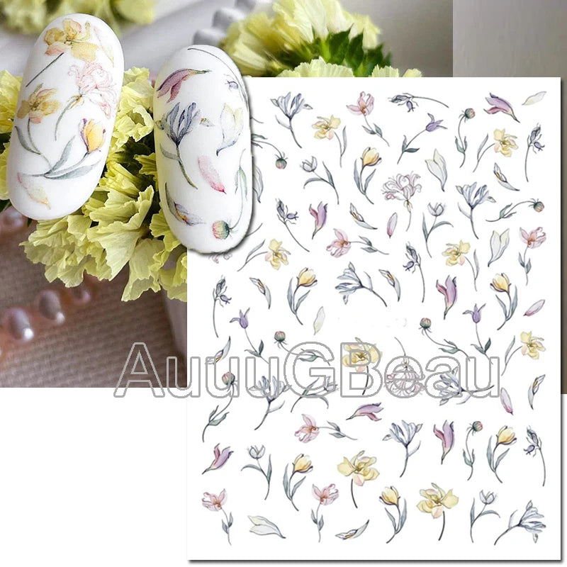 3d Nail Art Decals Geometric Lines Coconut Tree Palms Leaves Flowers Adhesive Sliders Nail Stickers Decorated Manicure