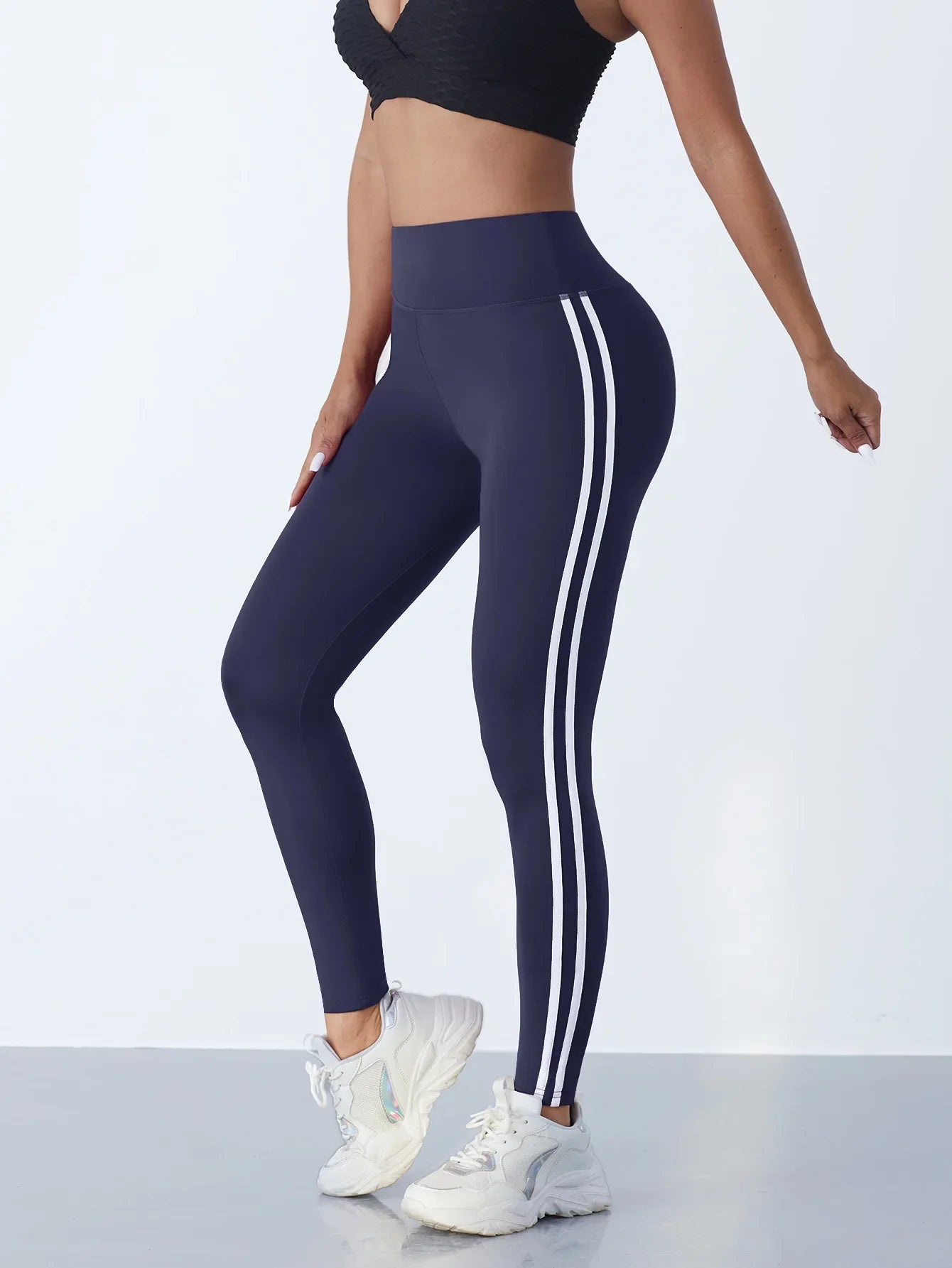 Women Striped Slim Sports Pants Yoga Leggings High Waist Hip Liftting Casul Tights Workout Running Stretchy  Gym Leggings