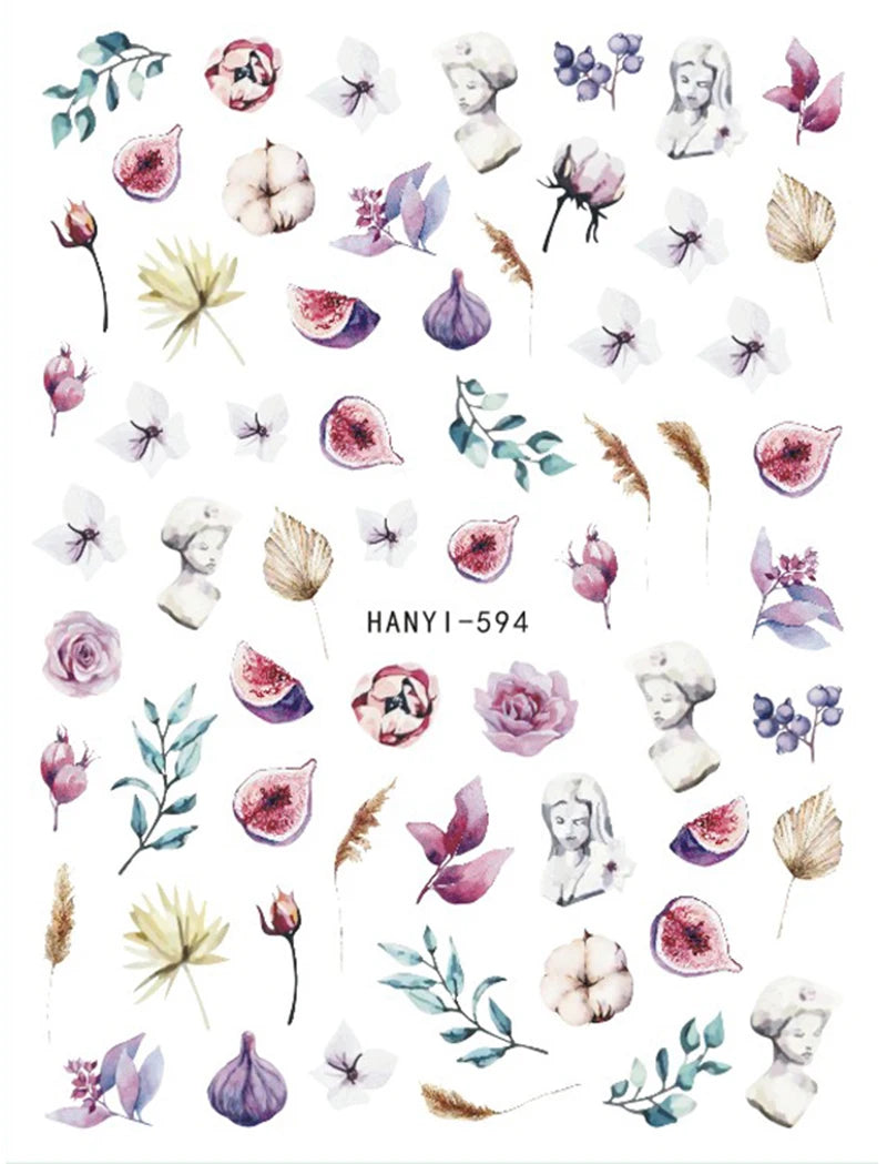 3d Nail Art Decals Geometric Lines Coconut Tree Palms Leaves Flowers Adhesive Sliders Nail Stickers Decorated Manicure