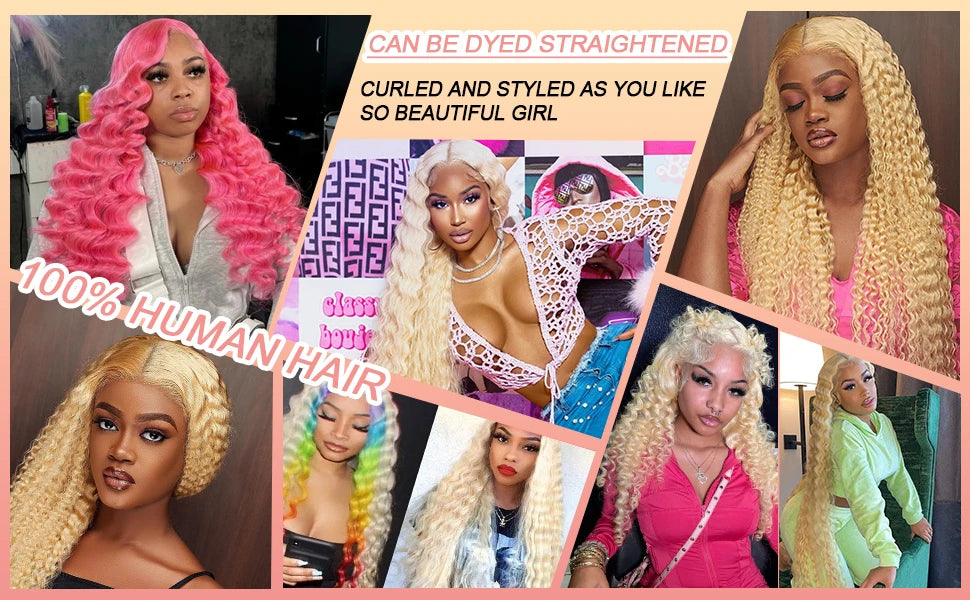 40 Inch Honey Blonde 613 HD Lace Frontal Wig 13x6 Curly Wigs Preplucked Loose Deep Wave Wigs Human Hair 13x4 Lace Frontal Wig