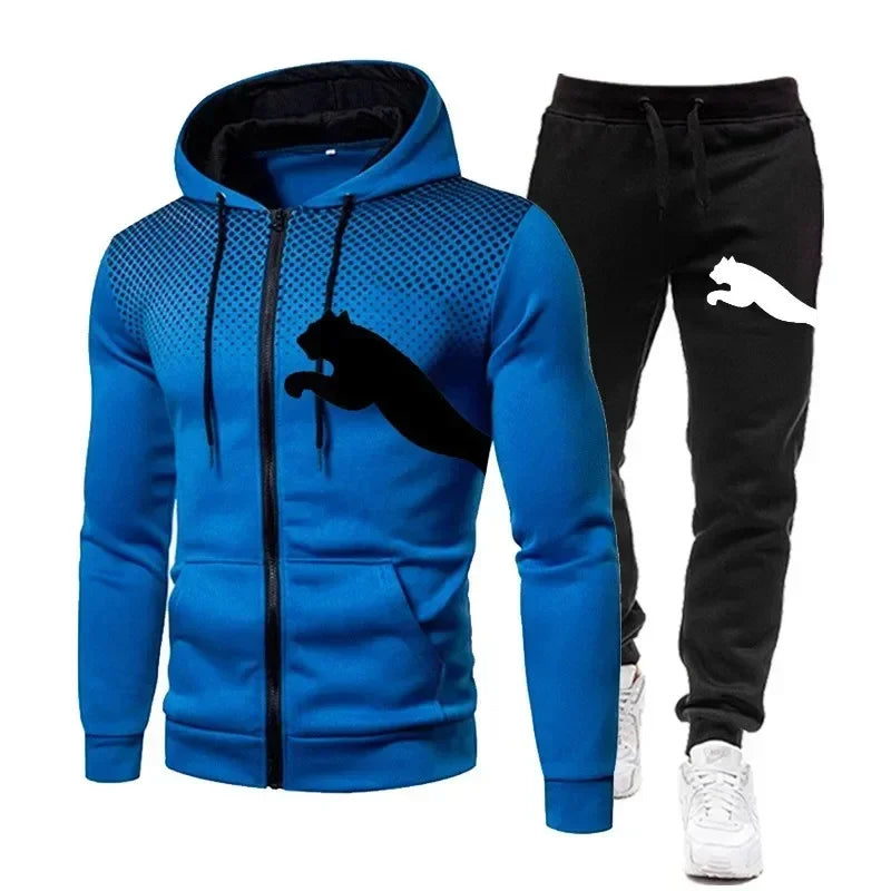 2025 Men's Autumn and Winter Hooded Sweatshirt Set, Hooded Sweatshirt + Pants Set, Sports Running Leisure Wear