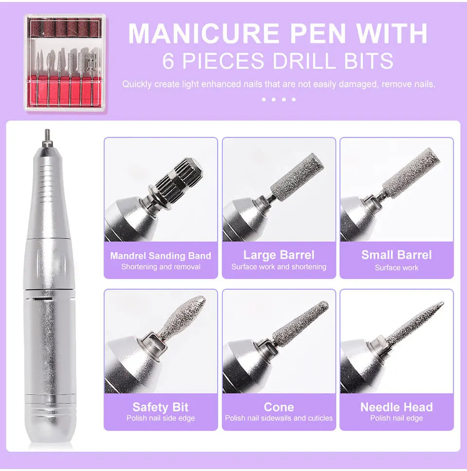 Nail Drill 45000 RPM Rechargeable Nails Electric File for Acrylic Gel Removing & Polishing Gel for Home/Salon Manicure Pedicure