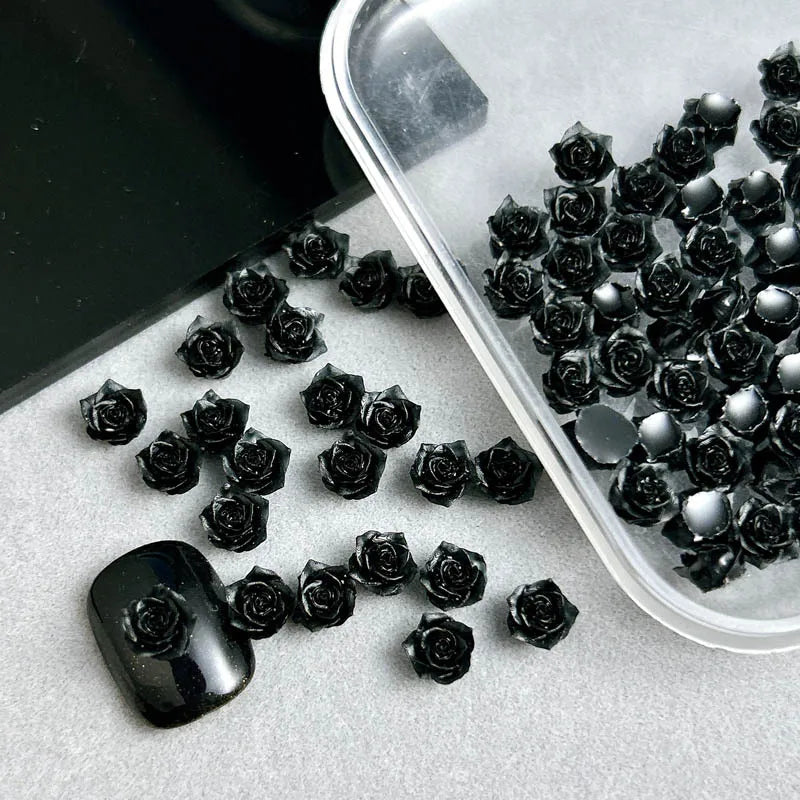 30PCS Resin Minimalist Black Rose Nail Art Charms 3D Cool RoseFlowers Nail Decoration Accessories for DIY Manicure Crafts