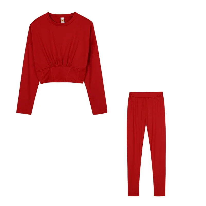 2023 Autumn New Women's Pure Color Sports Waist Suit Fashion Casual Two-piece Set