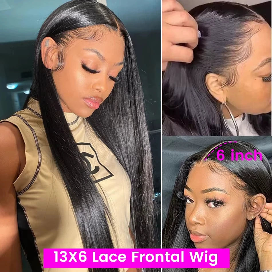 30 40 Inch Natural Black Bone Straight Hair 250 Density 13x6 Hd Transparent Lace Frontal Wig 100% Brazilian Human Hair Wig