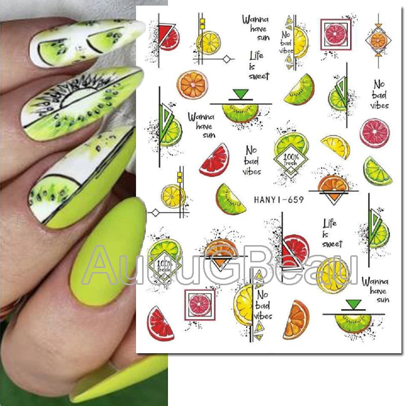 3d Nail Art Decals Geometric Lines Coconut Tree Palms Leaves Flowers Adhesive Sliders Nail Stickers Decorated Manicure