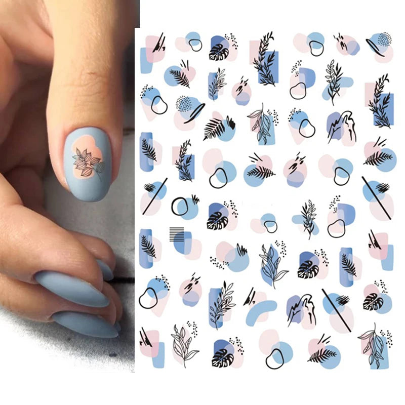 3d Nail Art Decals Geometric Lines Coconut Tree Palms Leaves Flowers Adhesive Sliders Nail Stickers Decorated Manicure