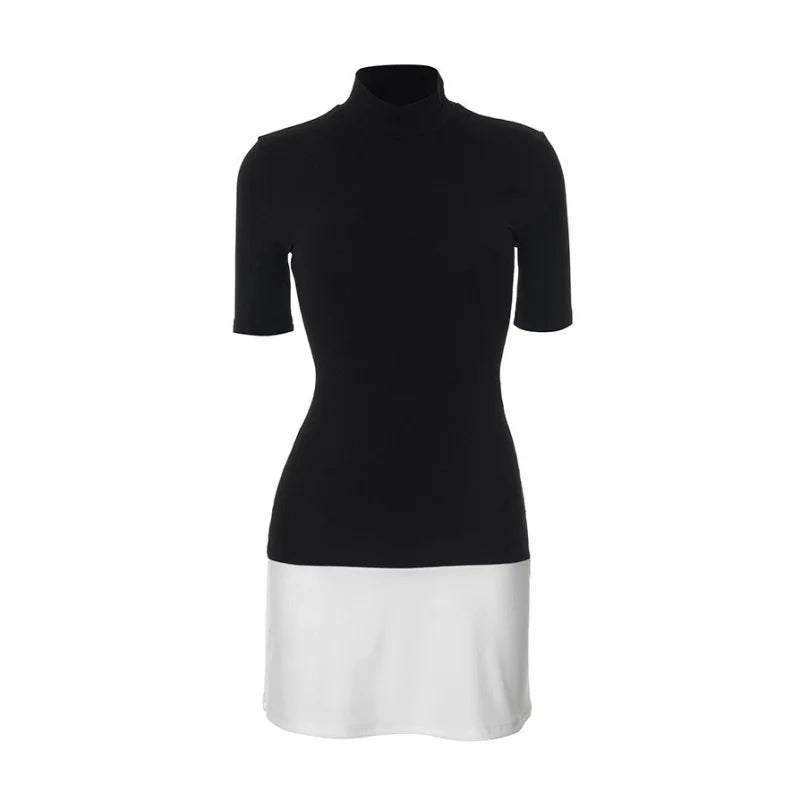 Contrast Color Bodycon Dress For Women Summer Clothing Turtleneck Vestidos Elegantes Para Mujer Half Sleeves Mini Streetwear Y2k