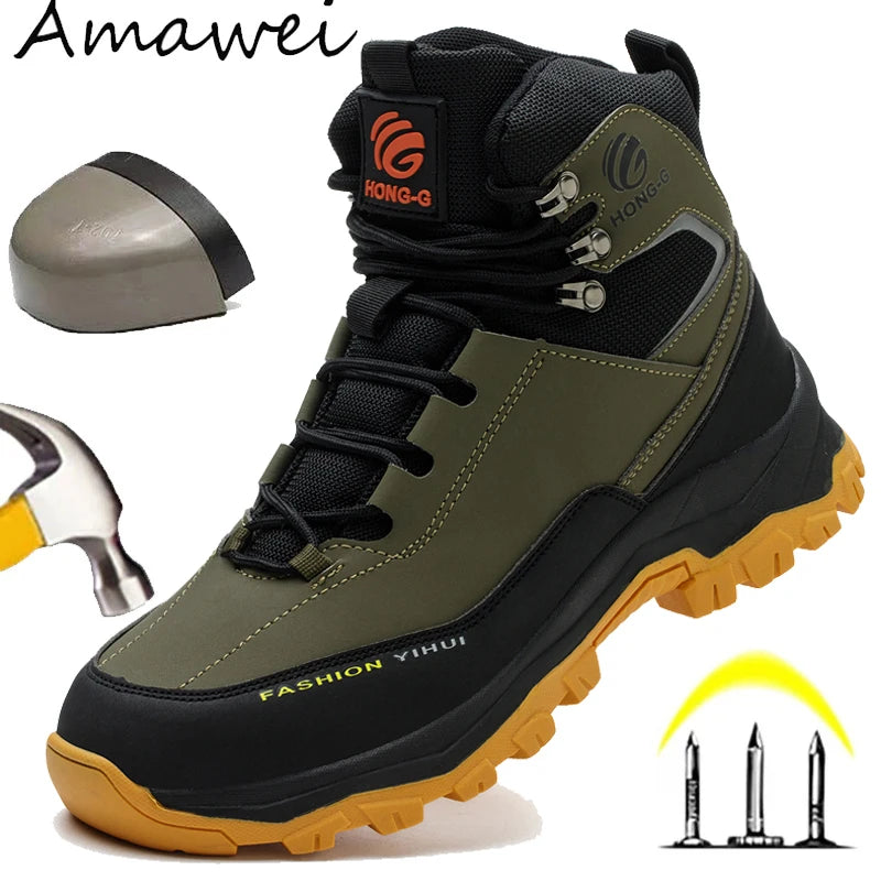 Rotary Buckle Men Work Boots Safety Steel Toe Safety Shoes Indestructible Shoes Anti-smash Puncture-Proof Work Shoes 38-47