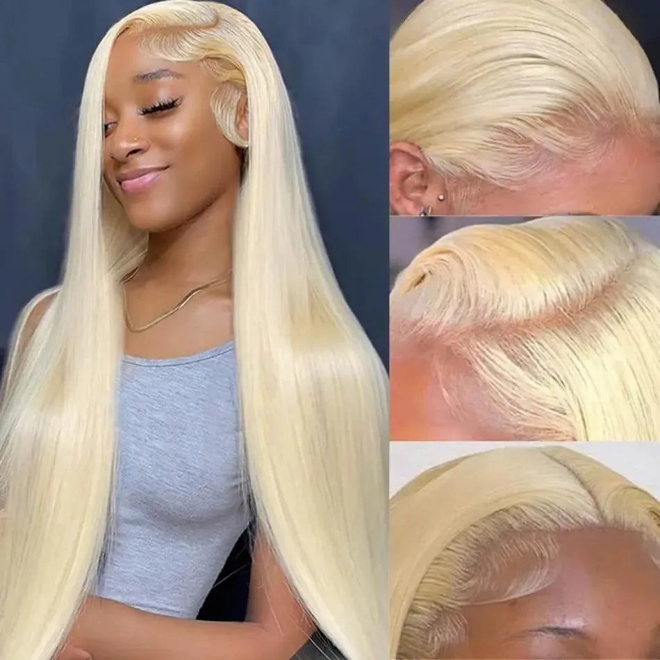 Blonde 613 Hd Lace Frontal Wig 13X6 Brazilian Straight Human Hair Wig 40 Inch Transparent Lace Frontal Wig For Women 250 Density