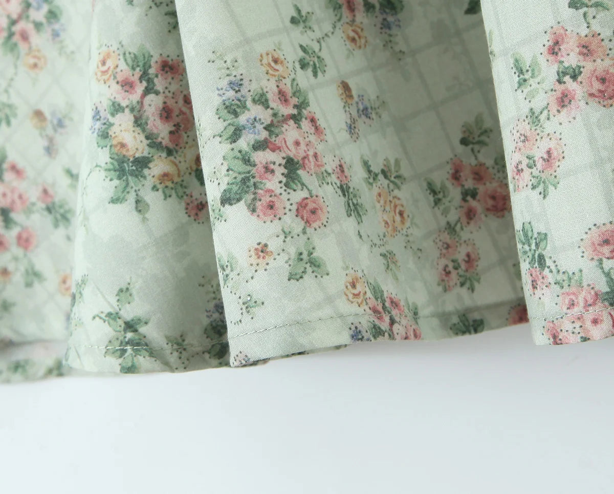 YENKYE Green Floral Print Sexy Spaghetti Straps Dress Women Low Waist A-line Midi Holiday Summer Dresses Party Robe 2025 Vestido