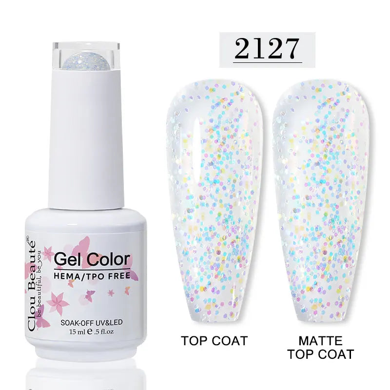 Clou Beaute Glitter Gel Nail Varnishes Winter Color Sparkling Sequins Soak Off UV LED Varnish Nail Art Decoration Base Top Coat