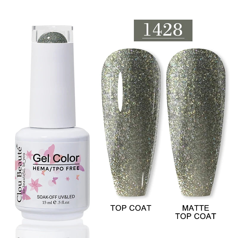 Clou Beaute Glitter Gel Nail Varnishes Winter Color Sparkling Sequins Soak Off UV LED Varnish Nail Art Decoration Base Top Coat
