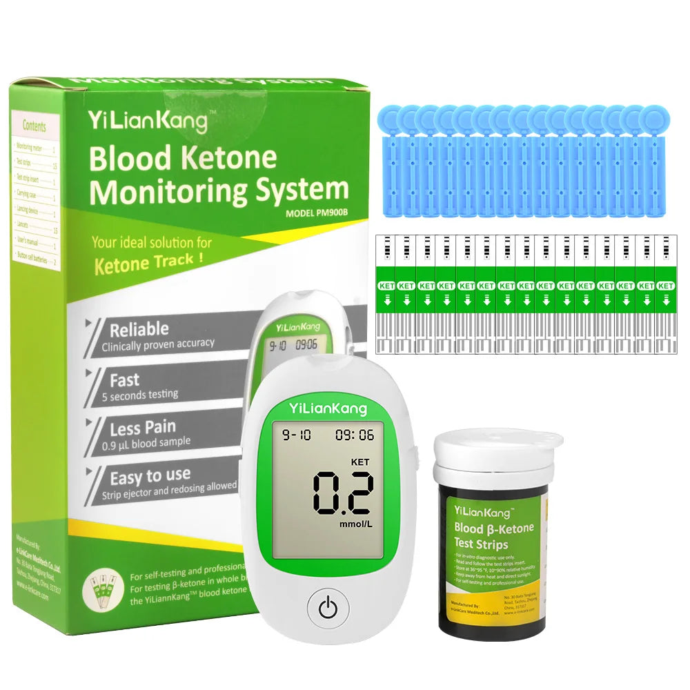 Blood Ketone Meter Kit for Keto Diet Testing - Complete Ketone Test Kit with Ketone Monitor and 15 Keto Strips, Lancing Device