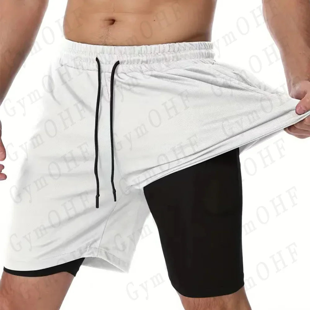 Goku Anime Running Shorts Men Fitness Gym Training 2 in 1 Sports Shorts Quick Dry Workout Jogging Double Deck Shorts