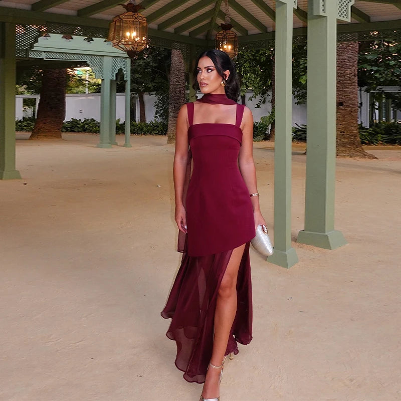Elegant Women's Strapless Ribbon Long Dress Mesh Maxi Dresses Summer Evening Party Wedding Guest White Yellow Burgundy Brown New