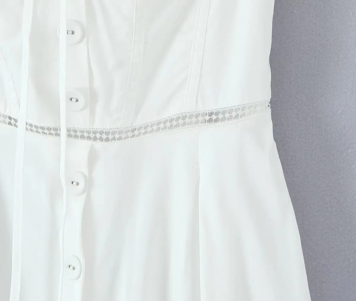 YENKYE Sexy Lace Up Bandage Back Elegant White Sling Dress Women Front Button A-line Cotton Corset Style Summer Dress Midi Robe