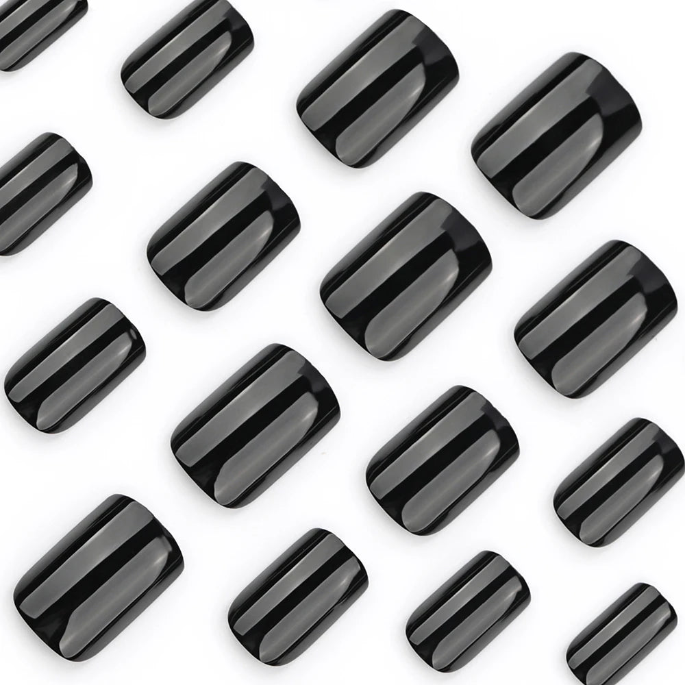 120pcs Short Square Glossy Black Press on Nails Soft Gel Natural Round Square False Nails Reusable Full Cover Acrylic Fake Nails