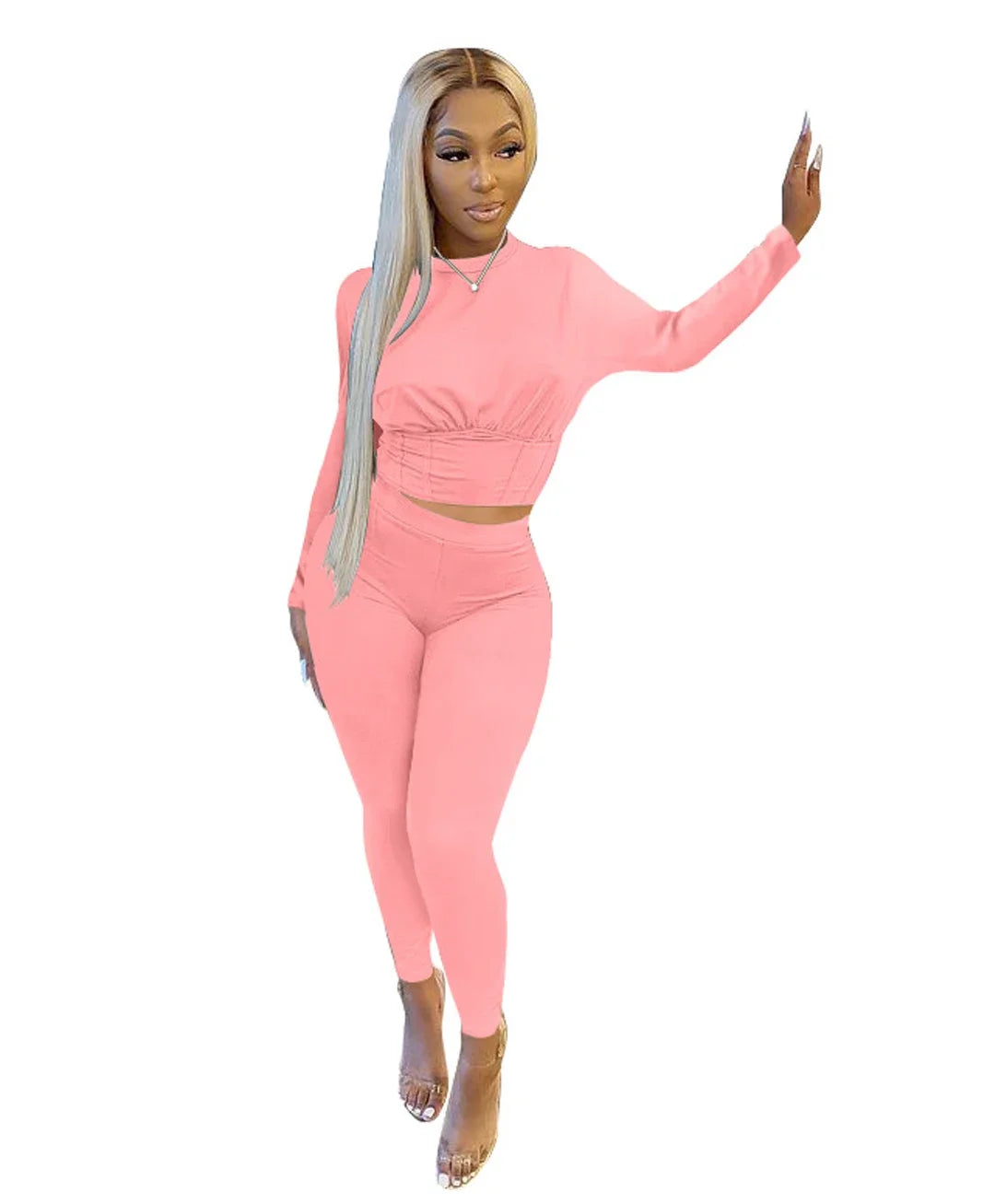 2023 Autumn New Women's Pure Color Sports Waist Suit Fashion Casual Two-piece Set