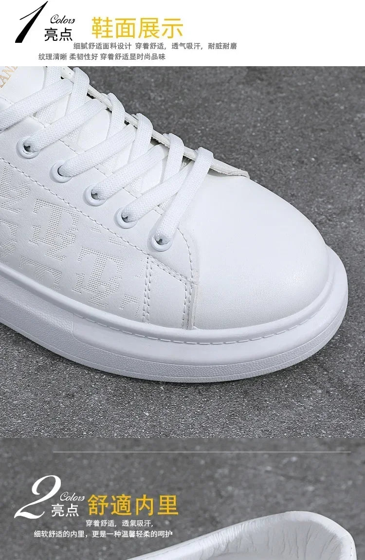 2025 New Men's Shoes Spring and Autumn Flat-soled Casual Leather Shoes Sports Shoes Black and White Men's Thick-soled Breathable