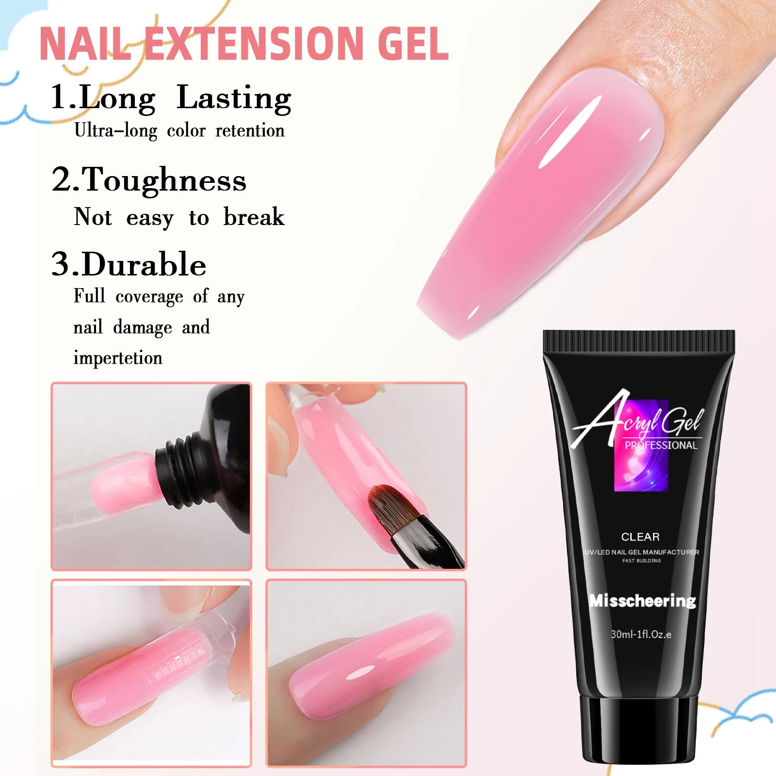 30ml Solid Color Nail Extension Gel Nail Build Poly  Acrylic Gel Uv Led Quick Extension Of Crystal Model Painless Crystal Glue