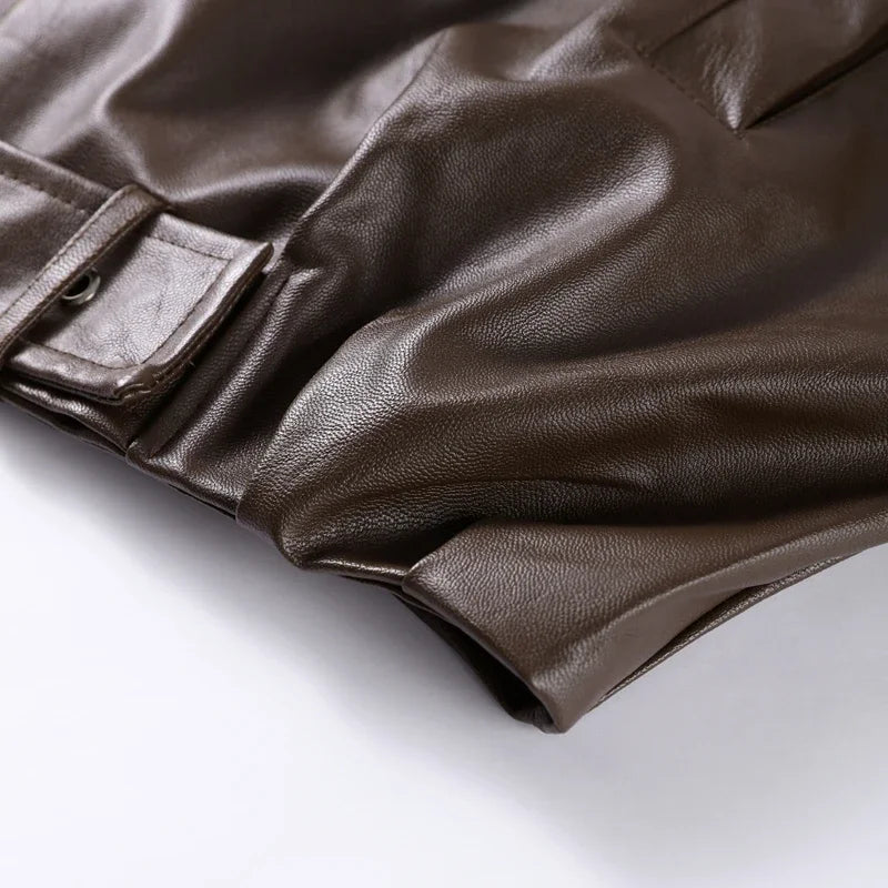 Chaqueta Bomber de Cuero PU Estilo Vintage