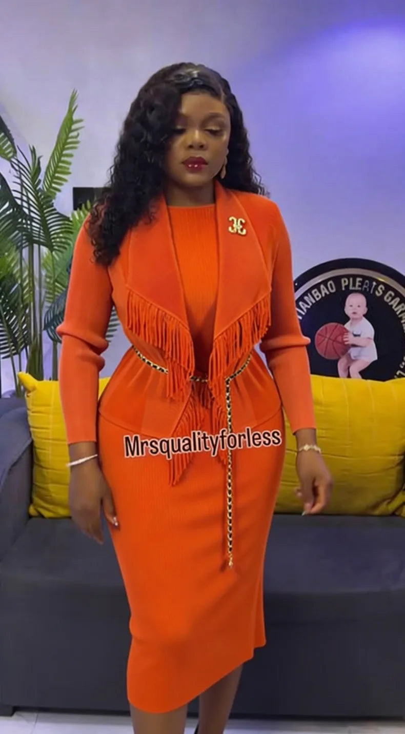 EGRM Fashion Solid Color Pleated Two-piece Set Women's Tassel Lapel Jacket and Casual Round Neck Vest Dresses 2026 New 9R5101