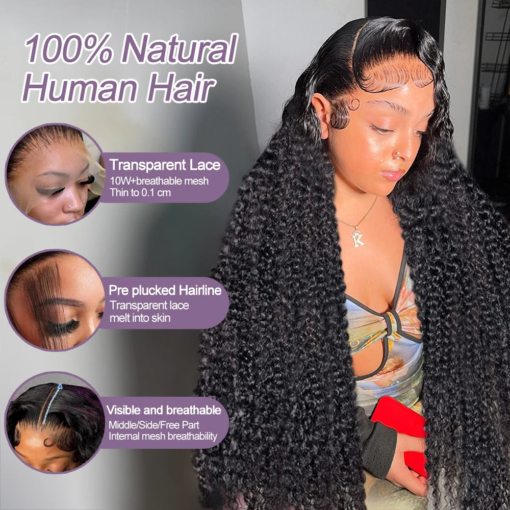 40 Inch Human Hair Wig Deep Wave 13X6 Hd Curly Lace Glueless Human Hair 100 Frontal  7X5 Lace Wigs Natural Black  Curly Wig