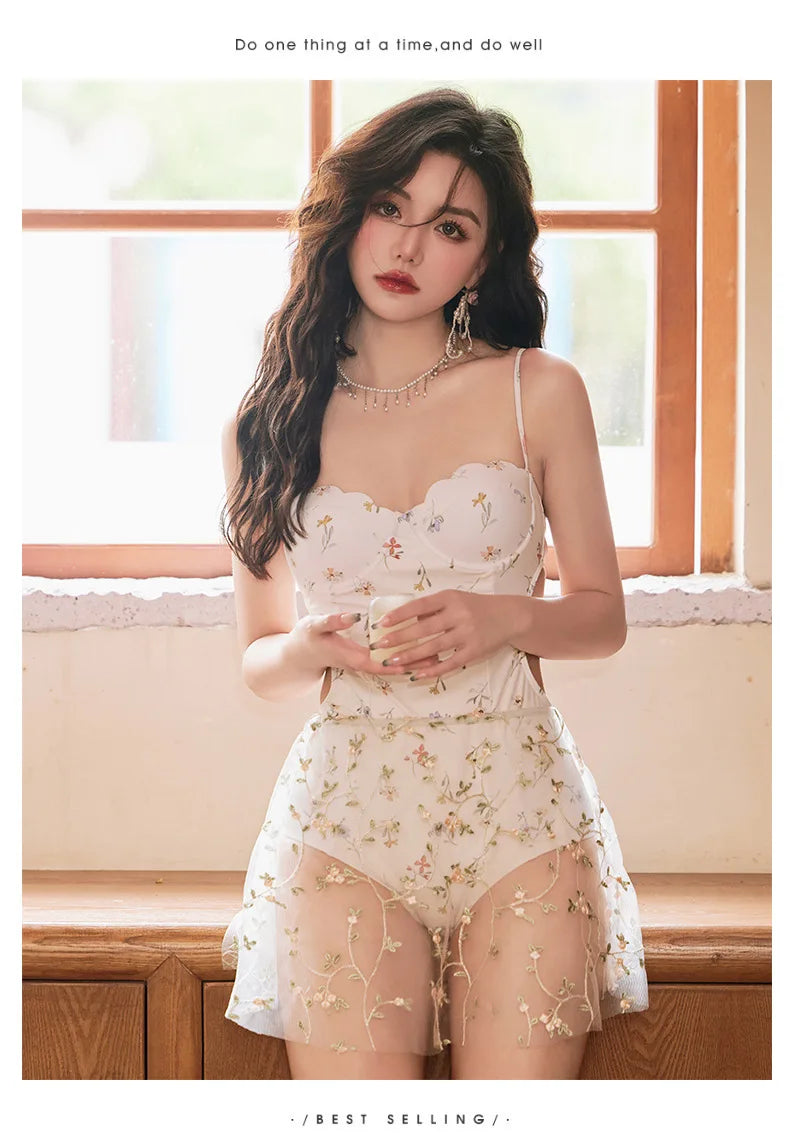 VigoAnne Sexy Print Push UP Dress Swimwear Women 2025 Mesh Patchwork One Piece Swimsuit Korean Monokini Backless Bathing Suit