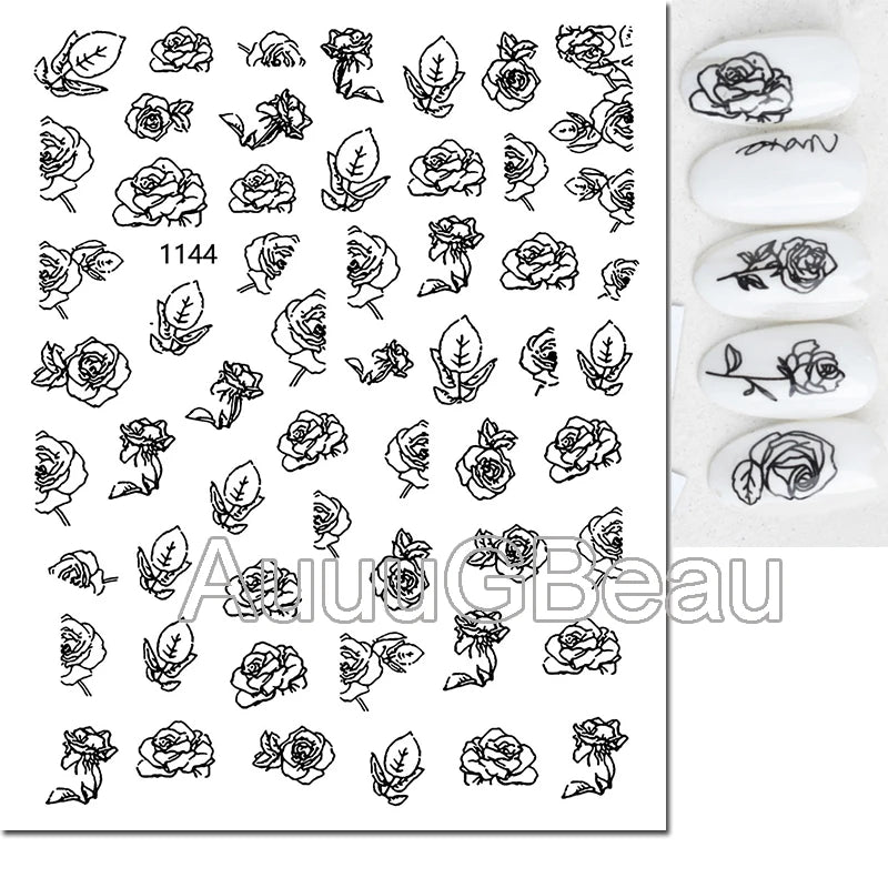 3d Nail Art Decals Geometric Lines Coconut Tree Palms Leaves Flowers Adhesive Sliders Nail Stickers Decorated Manicure