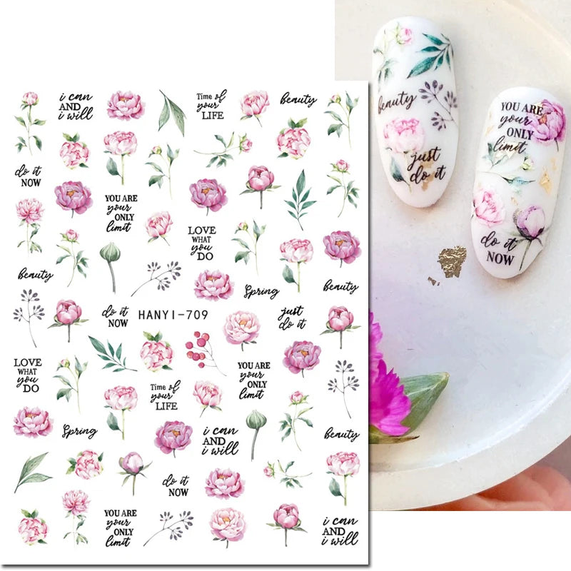 3d Nail Art Decals Geometric Lines Coconut Tree Palms Leaves Flowers Adhesive Sliders Nail Stickers Decorated Manicure